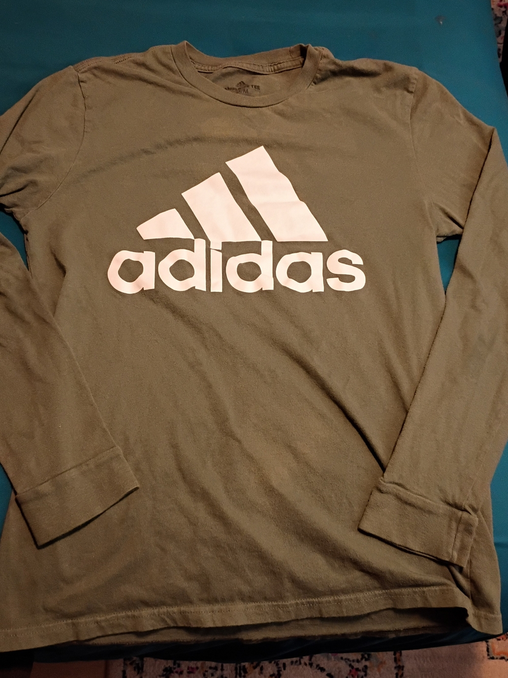 adidas Olive Green Long Sleeve Tee with White Logo
